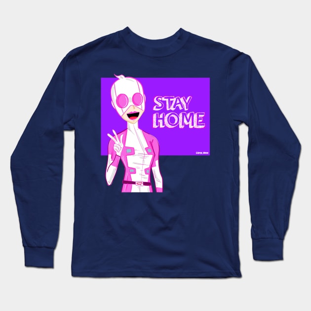 Gwen-pool stay home advice Long Sleeve T-Shirt by jorge_lebeau